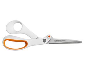 Fiskars Razor Edge Tijeras multiuso, Longitud: 21 cm, Acero inoxidable/Plástico, Blanco/Naranja, Amplify, 1005223