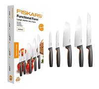 Fiskars Set de 5 cuchillos de cocina, Functional Form, Incl. Cuchillo chef (grande), Cuchillo verduras, Cuchillo tomates, Cuchillo Santoku y Cuchillo para pan, Acero inox japonés/plástico, 1057558