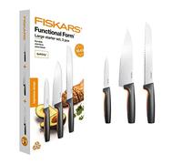 Fiskars Set de Cuchillos de cocina, 3 piezas, Functional Form, Incluye cuchillo de chef (mediano), Cuchillo para verduras, Cuchillo para pan, Acero inoxidable japonés/plástico, 1057559