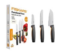 Fiskars Set de Cuchillos de cocina, 3 piezas, Functional Form, Incluye cuchillo de chef (pequeño), Cuchillo de tomate, Cuchillo para pelar, Acero inoxidable japonés/plástico, 1057556