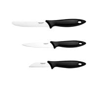 Fiskars Set de cuchillos de mondar, 3 piezas, Cuchillo de pelar, Cuchillo de mondar, Cuchillo para tomates, Essential, Acero inoxidable/Plástico PP, Negro, Essential, 1065584