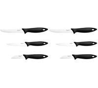 FISKARS Set de cuchillos de mondar, 3 piezas, Cuchillo de pelar, Cuchillo de mondar, Cuchillo para tomates, Essential, Acero inoxidable/Plástico PP, Negro, Essential, 1065584 (Paquete de 2)