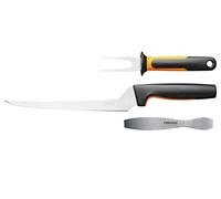 Fiskars Set de procesamiento de pescado, Functional Form, Incluye cuchillo para filetear, Brocheta de pescado y pinzas para espinas de pescado, Acero inoxidable japonés/plástico, 1057560