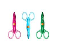 Fiskars Set de tijeras infantiles Kidzors, 3 unidades, A partir de 4 años, Tijeras de manualidades con corte ondulado, Para diestros y zurdos, Largo: 13,5 cm c/u, Rojo/Azul/Verde, 1082505