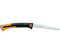 Fiskars Sierra larga retráctil, Para madera verde, Cuchilla retráctil, Dientes grandes, Corte tirante, Longitud de cuchilla: 25,5 cm, acero inoxidable, Negro/Naranja, Xtract, SW75, 1000614