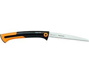 Fiskars Sierra larga retráctil, Para madera verde, Cuchilla retráctil, Dientes grandes, Corte tirante, Longitud de cuchilla: 25,5 cm, acero inoxidable, Negro/Naranja, Xtract, SW75, 1000614