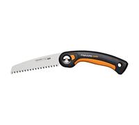 Fiskars Sierra plegable Plus, Para troncos y ramas gruesas | 3 posiciones de corte, hoja afilada, dentado grueso, longitud de la hoja: 15 cm, negro/naranja, SW68, 1067552