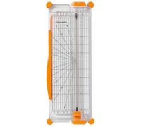 Fiskars SureCut Cortadora de papel, A4, Base estrecha, Cortadora de papel con guía de línea de corte, Blanco/Naranja, 1077799.