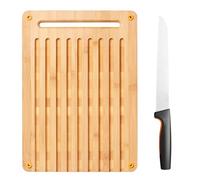Fiskars Tabla de cortar y cuchillo para pan de bambú, Functional Form, Bambú/acero inoxidable japonés/plástico, 1057551
