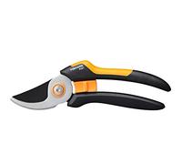 Fiskars Tijeras de jardín Bypass M, Solid, P321, Para ramas frescas y ramitas, Recubrimiento antiadherente, Cuchillas de acero inoxidable, Longitud: 20,1 cm, Negro/Naranja, 1057162