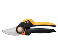 Fiskars Tijeras de jardín Bypass M, X-series PowerGear, P921, Mango giratorio, Para ramas frescas, Recubrimiento antiadherente, Cuchillas acero inoxidable, Longitud: 20,1 cm, Negro/Naranja, 1057173