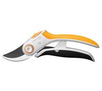 Fiskars Tijeras de jardín Bypass PowerLever para ramas y ramitas frescas, Recubrimiento antiadherente, Cuchillas de acero/Mangos de aluminio, Negro/Naranja, Plus, P751, 1057172