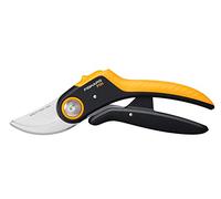 Fiskars Tijeras de jardín Plus, PowerLever, P721, Para ramas frescas y ramitas, Recubrimiento antiadherente, Cuchillas de acero inoxidable, Longitud: 21 cm, Negro/Naranja, 1057170