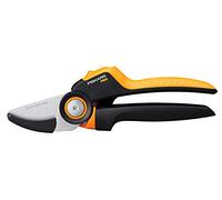 Fiskars Tijeras de jardín yunque, X-series PowerGear, P941, Mango giratorio, Para ramas secas, Recubrimiento antiadherente, Cuchillas acero inoxidable, Longitud: 22,2 cm, Negro/naranja, 1057174