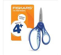 Fiskars Tijeras de punta puntiaguda SoftGrip de 5 pulgadas para niños de 4 a 7 años, tijeras para la escuela o manualidades, suministros de regreso a clases, relámpago azul