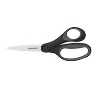 Fiskars Tijeras escolares, Tijeras para niños a partir de 12 años, Para diestros, SoftGrip, Longitud total: 18 cm, Hojas de acero inoxidable, Negro brillante, 1067859