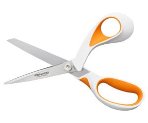 Fiskars Tijeras multiuso, Longitud de las hojas: 9,5 cm, Hoja de acero inoxidable/Mangos de plástico, Naranja, RazorEdge, 1014579