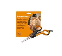 Fiskars Tijeras para el cuidado de mascotas, tijeras de aseo para perros y gatos para zonas sensibles y suministros de mango suave para gatos y perros, 14 cm, naranja/negro
