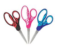 Fiskars Tijeras para estudiantes para la escuela, SoftGrip de 7 pulgadas, paquete de 3, negro, rosa, azul