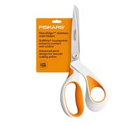 Fiskars - Tijeras para tela RazorEdge, resistentes, hojas ultraafiladas de acero inoxidable, mango ergonómico SoftGrip, 20 cm, blanco/naranja.