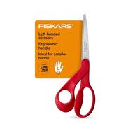 Fiskars® Tijeras pequeñas para zurdos, tijeras de acero inoxidable para manos más pequeñas, mango ergonómico, tijeras de papel y tela para oficina, artes y manualidades, color rojo