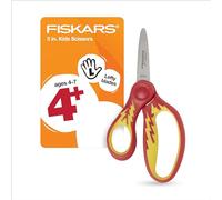 Fiskars Tijeras SoftGrip de punta puntiaguda para zurdos de 5 pulgadas para niños de 4 a 7 años, para la escuela o manualidades, suministros de regreso a clases, relámpago rojo