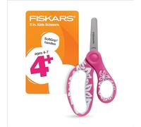 Fiskars Tijeras SoftGrip de punta roma de 5 pulgadas para niños de 4 a 7 años, tijeras para la escuela o manualidades, suministros de regreso a clases, rosa y turquesa floral