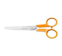 Fiskars Tijeras universales pequeñas para bricolaje Classic, Diestros y zurdos, Longitud total: 16 cm, Ergonomía del mango mejorada, Acero/Plástico, Naranja, 1075055