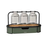 Fiskars Urban Plant Care Estación de Cultivo, para hasta 3 esquejes, 3 Recipientes de Vidrio y Soporte metálico con Base de Almacenamiento, Verde Oliva, 1080912