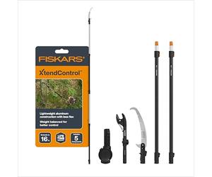 Fiskars XtendControl - Podadora de árboles extensible (16 pies), recortadora de ramas ajustable con cabezal de poda giratorio, sierra de doble gancho de 15 pulgadas x 3, postes de extensión de 4 a 8