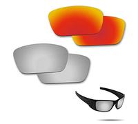 fiskr anti-saltwater polarizadas lentes de repuesto para Oakley Fuel Cell gafas de sol 2 pares Paquete, para todo el año , Fire Red & Metallic Silver