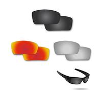 fiskr anti-saltwater polarizadas lentes de repuesto para Oakley Gascan 3 par Pack, para todo el año , Stealth Black & Metallic Silver & Fire Red