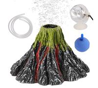 FISORAS Kit de adornos de volcán para acuario, decoraciones de burbujas para peceras, luz LED colorida para pecera, decoración de acuario, volcán de resina con piedra de aire y tubo de aerolínea