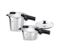 Fissler Vitaquick Premium Juego de Olla a Presión, 2 Piezas (2 Ollas a Presión con Tapadera Metálica de 3,5 L + 6 L + 1 Tapadera Adicional de Vidrio), Inducción