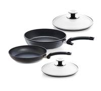Fissler Adamant Comfort Set de sartenes de 4 piezas (2 sartenes de 24 y 28 cm) + tapas de cristal, Sartenes de aluminio revestido, antiadherentes, resistentes a los arañazos, Aptas para inducción
