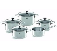 Fissler Copenhagen Juego de ollas de acero inoxidable, 5 piezas, 3 ollas con tapa de cristal, 1 cacerola con tapa de cristal y 1 cazo sin tapa, para todo tipo de placas, también inducción