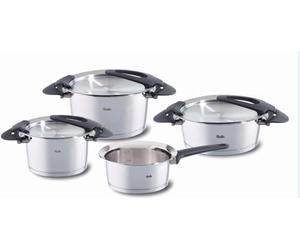 Fissler Intensa Juego de Ollas de Acero Inoxidable, 4 Piezas, 2 Ollas, 1 Cacerola con Tapadera Metálica, 1 Cazo Sin Tapadera, Inducción