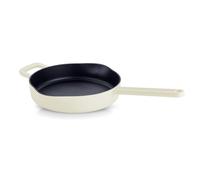 Fissler Moments Collection Sartén de hierro fundido esmaltado de 26 cm de diámetro, antiadherente, de borde alto, con vertedores, lazo para colgar, libre de PFAS/PTFE, inducción, color blanco marfil