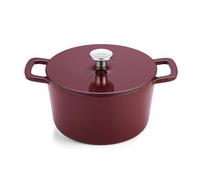 Fissler Moments Collection Tostadora de hierro fundido esmaltado, redonda, diámetro de 24 cm, olla de hierro fundido, función Cocotte AromaStar, inducción, color rojo burdeos