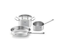 Fissler Original-Profi Collection Juego de ollas de acero inoxidable, 3 piezas, 1 olla con tapa de metal, 1 sartén sin revestimiento, 1 cazo sin tapa, inducción