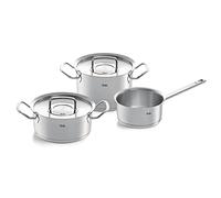 Fissler Original-Profi Collection Juego de ollas de acero inoxidable, 3 piezas, 1 olla y 1 cacerola con tapa de metal, 1 cazo sin tapa, inducción