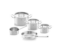 Fissler Original-Profi Collection Juego de ollas de acero inoxidable, 5 piezas, 3 ollas con tapa de metal, 1 sartén sin revestimiento, 1 cazo sin tapa, inducción