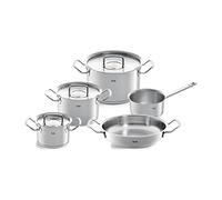 Fissler Original-Profi Collection Juego de ollas de acero inoxidable, 5 piezas, 3 ollas con tapa de metal, 1 sartén de servir, 1 cazo, inducción