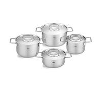 Fissler Pure Collection Juego de Cacerolas de Acero Inoxidable, 4 Piezas, 3 Ollas, 1 Asadera, con Tapadera Metálica, Inducción