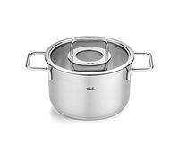 Fissler Pure Collection Olla de 3,6 L y 20 cm de Diámetro, Acero Inoxidable, con Tapadera de Vidrio, Escala de Medición Interior, Inducción