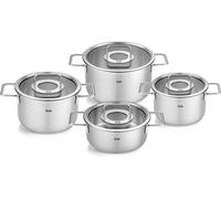 Fissler Pure Collection Juego de Cacerolas de Acero Inoxidable, 4 Piezas, 3 Ollas, 1 Asadera, con Tapadera de Vidrio, Inducción