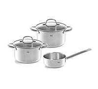 Fissler San Francisco Juego de Ollas de Acero Inoxidable, 3 Piezas, Cacerolas con Tapadera de Vidrio, Inducción (2 Cacerolas, 1 Cazo), Inducción