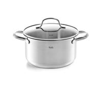 Fissler San Francisco Olla de 3,3 L y 20 cm de diámetro, acero inoxidable, con tapa de cristal, con reborde, escala de medición, inducción