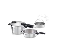 Fissler Vitaquick Premium - Juego de 2 ollas a presión (22 cm, olla a presión de 4,5 L + sartén a presión de 2,5 L, diámetro de 2,5 L, 2 niveles de cocción, fabricado en Alemania, inducción)