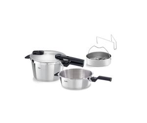 Fissler Vitaquick Premium - Juego de 2 ollas a presión (22 cm, olla a presión de 4,5 L + sartén a presión de 2,5 L, diámetro de 2,5 L, 2 niveles de cocción, fabricado en Alemania, inducción)